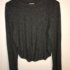 Gray Long Sleeve High Low Crop Top Shirt